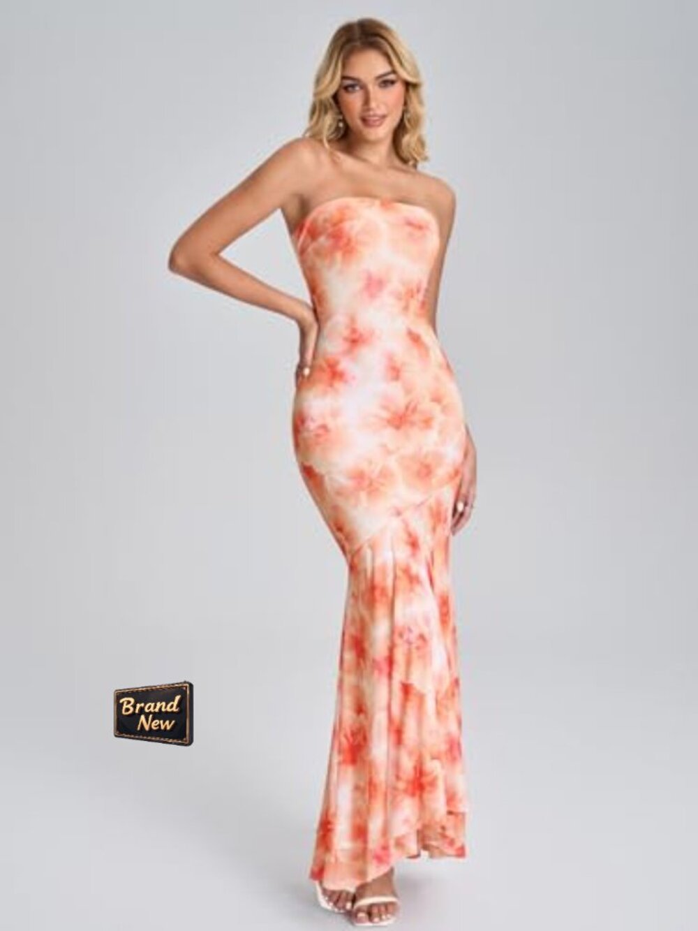 Strapless Tube Maxi Dress Formal Wedding Guest Bodycon Ruffle Cocktail - Picture 5 of 7